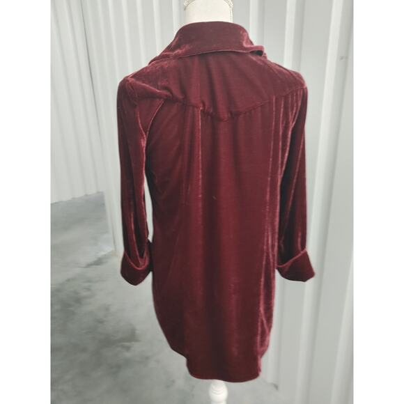Soft Surroundings Tunic Velvet Feel Velour Ruffled XS Burgundy - Picture 3 of 4